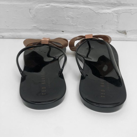 TED BAKER Black Flip Flops w/ Copper Bow - Picture 4 of 6